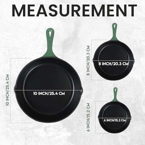 Utopia Kitchen Cast Iron Skillet Set 3 Piece 6 8 10 Inch PFAS-Free Green - Image 2