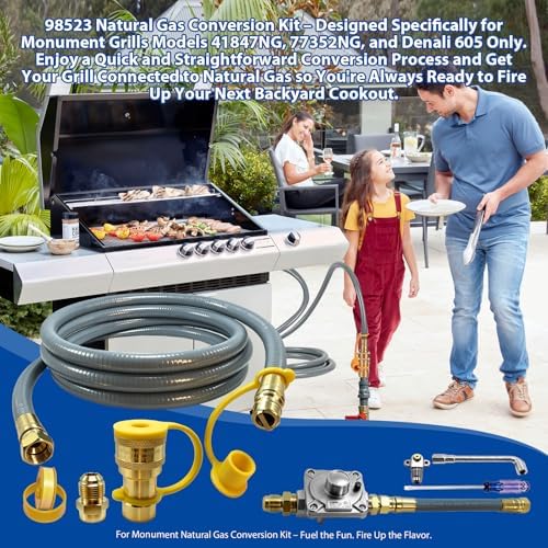 97352 98523 Natural Gas Conversion Kit for Monument Grills 41847NG, 77352NG & Denali 605, Propane to Natural Gas Conversion Kit w/CSA 10Ft 1/2" ID Natural Gas Hose, Regulator, Quick Connect Fittings. - Image 4