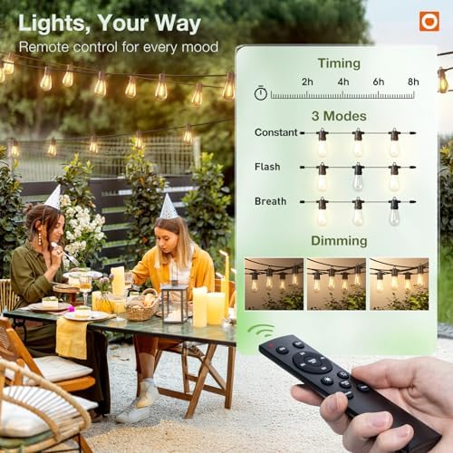 addlon 50FT Outdoor String Lights LED with Remote Dimmable Waterproof - Image 2