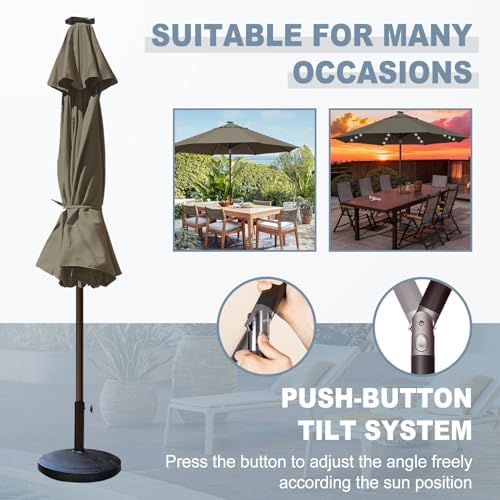 EliteShade USA 10-Year-Non-Fading 10ft Market Patio Umbrella, Commercial Grade Table Sun Umbrella with 80 Solar LED Lights, Crank Open, Windproof & UPF 50+ UV Protection for Garden, Deck, Pool, Backyard, Taupe - Image 6