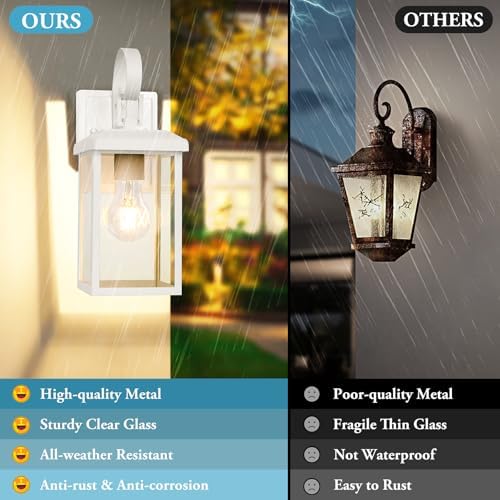 BesLowe 2-Pack Outdoor Wall Light Fixtures, Modern Porch Sconces, White - Image 4