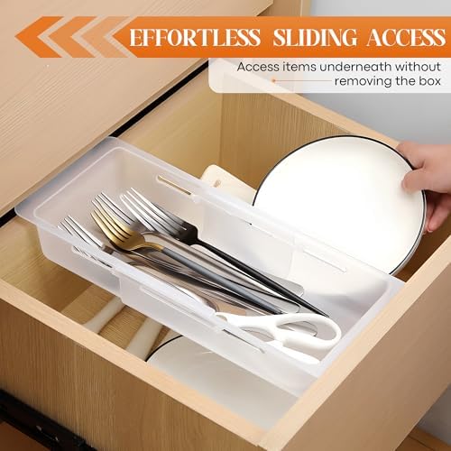 1 Pack Deep Drawer Organizer Bins, Adjustable Sliding Drawer Organizer Bin Expandable Tray for Kitchen Utensils, BBQ Tools, Towels, Durable Plastic Sliding for Easy Storage (12.4" to 18”) - Image 5