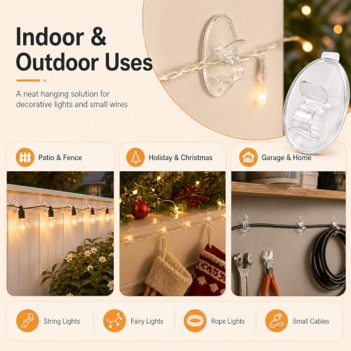 Christmas Outdoor String Lights Hooks - 60Pcs Clips 3X Stronger Adhesion - Image 4