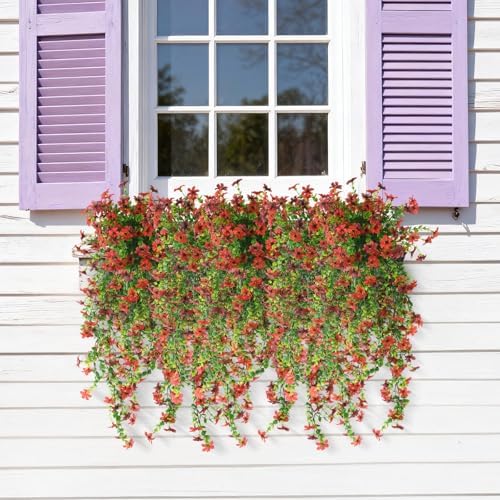 ZFProcess Artificial Hanging Flowers for Outdoors, 2 Pcs Fake Hanging Plant Spring Summer Decor, UV Resistant No Fade Realistic Faux Flower for Front Door Porch Planter Patio Garden Yard(Red Brown) - Image 5
