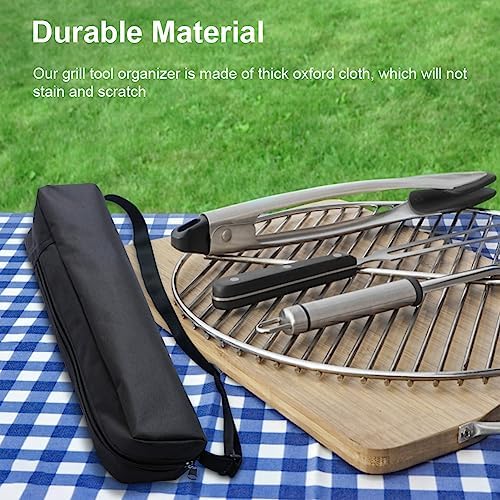 Grill Utensil Storage Bag, Grilling Bags for Outdoor Grilling, Foldable Grill Hardware & Tools BBQ Bag, Oxford Cloth Grill Utensil Storage Bag for Camping and Hiking BBQ(black) - Image 3