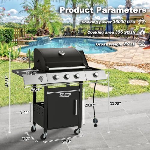 Upgraded 3 Burner 36000 BTU Propane Gas Grill with Side Burner - Image 2