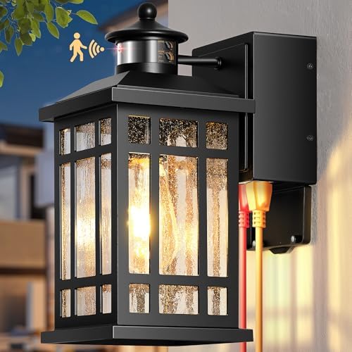 Motion Sensor Outdoor Lights with GFCI, Modern Black Dusk to Dawn Outdoor Lighting, Upgraded Motion Sensor Outside Lighting for House Patio Garage, Adjustable Sensitivity and Time, Hardwired by OPAXIS