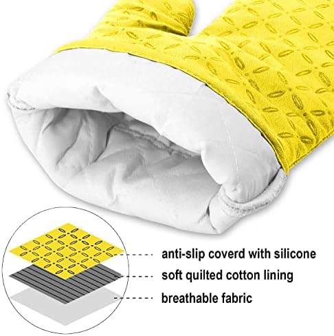 KEGOUU Oven Mitts and Pot Holders 6pcs Set, Kitchen Oven Glove High Heat Resistant 500 Degree Extra Long Oven Mitts and Potholder with Non-Slip Silicone Surface for Cooking (Yellow) - Image 3