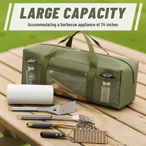 Amylove 24" Grill Tool Storage Bag, Waterproof BBQ Utensil Organizer, Green - Image 3