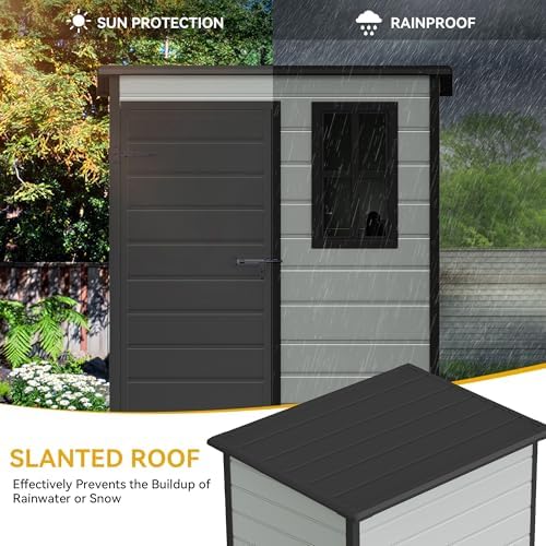 DWVO 5x3ft Resin Outdoor Storage Shed with Floor, Waterproof Lockable Storage Shed with Window, Plastic Outside Tool Storage for Garden, Backyard Patio - Image 3