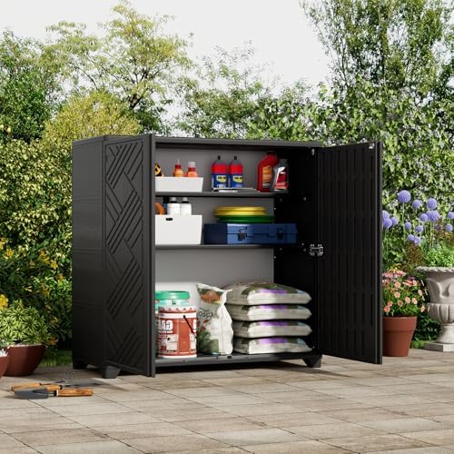 ZZM Indoor/Outdoor Storage Cabinet Waterproof, 34"x15"x34" Plastic Outdoor Storage Box for Garden Balcony Bathroom, All Weather Outdoor Storage Clearance, DIY Usage, with No Shelf (Black) - Image 4