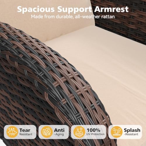 Aoxun 10 Piece Outdoor Patio Furniture Set with 44'' Fire Pit Table, Outdoor Patio Furniture Sets with Coffee Table, Wicker Rattan Outdoor Conversation Set with Ottoman for Backyard & Garden, Beige - Image 5