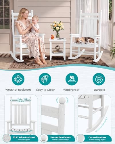 SERWALL Comfortable Outdoor Rocking Chairs Set of 2, White - Image 4