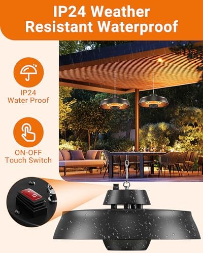 PASAPAIR 1500W Carbon Infrared Hanging Patio Heater, 3-Second Warmth, Black - Image 6