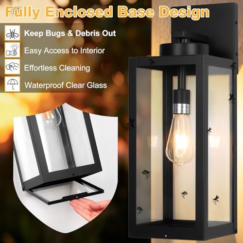 20" Black Large Outdoor Wall Lights with Closed Bottom, Front Porch Lights - Image 2