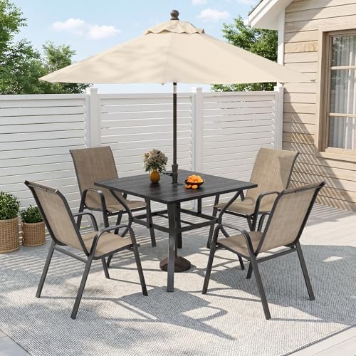 Outdoor Dining Set for 4, Metal Table and Stackable Chairs - Image 2