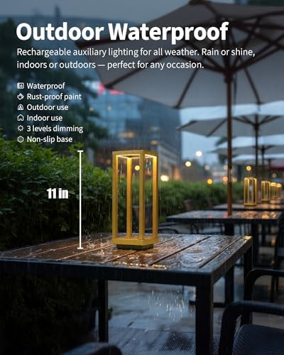 PUSU Cordless Waterproof Table Lamps Set of 2, Gold LED Outdoor Desk Lamp - Image 2