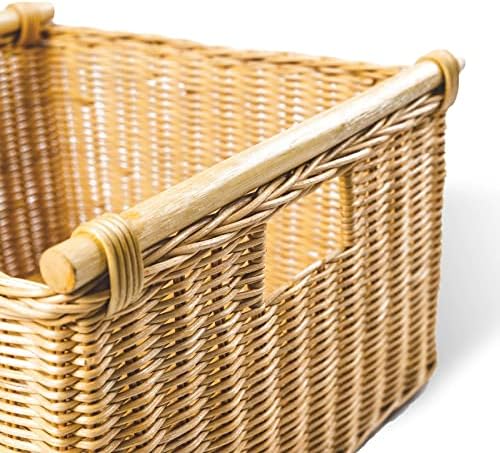 The Basket Lady Deep Pole Handle Wicker Storage Basket, S, Sandstone - Image 2