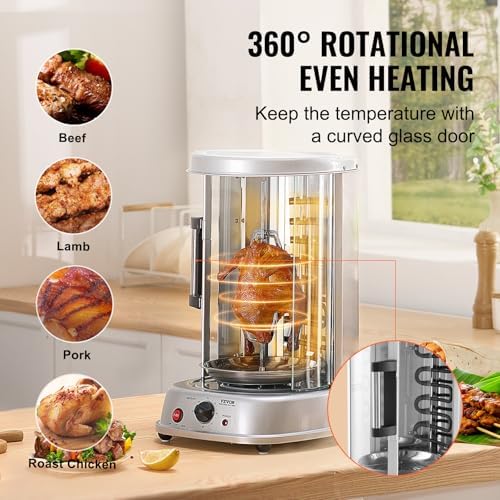 VEVOR Shawarma Grill Machine, Vertical Chicken Shawarma Cooker Machine Countertop, Electric Stainless Steel Broiler Gyro Rotisserie Oven Doner Kebab Machine, for Home Restaurant Kitchen Parties - Image 3