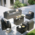 Aoxun Patio Furniture Set with Fire Pit Table, 8 Piece Outdoor Sectional Set, Wicker Rattan Outdoor Furniture with Thickened Cushion for Backyard, Garden Black by Aoxun