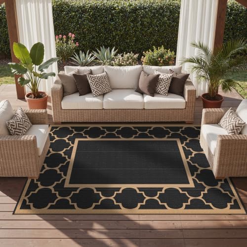 GENIMO Outdoor Rug, Waterproof Plastic Rugs for Patio, 8'x10' Black Brown - Image 5