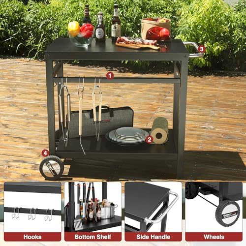Royal Gourmet Dining Cart Table with Double-Shelf PC3401B (Black) - Image 4