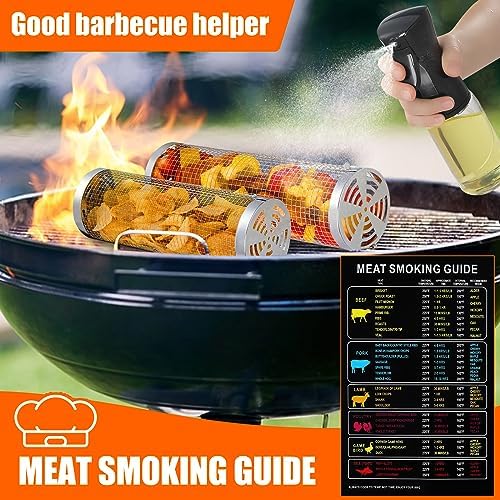 10-Piece BBQ Set: 2 Rolling Grill Baskets for Effortless Flipping, 304 Stainless Steel for Easy Clean, Sausage & Vegetables, Oil Bottle, Forks, Brushes, Outdoor Camping Grilling Accessories, Gifts for Men Dad Husband - Image 6