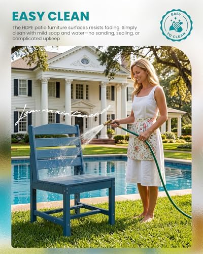 SERWALL HDPE Outdoor Dining Furniture, Outdoor Dining Set for 10, Blue - Image 5