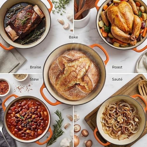 Zulay Kitchen 5 Quart Enameled Cast Iron Dutch Oven Pot with Lid – Premium Durability & Oven Safe up to 500°F – Heavy Duty Cookware Perfect for Bread Baking, Stews, Braising & Roasting – Orange - Image 3