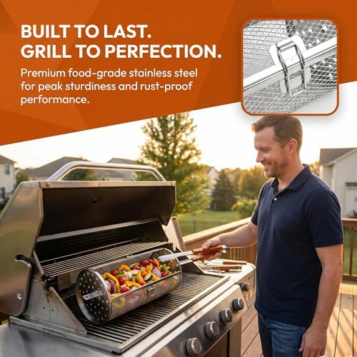 Stainless Steel Rotisserie Grill Roaster Drum Oven Basket Oven Roast Baking Rotary for Peanut Dried Nut Coffee Beans BBQ 5.51 x 10.43 inch - Image 4