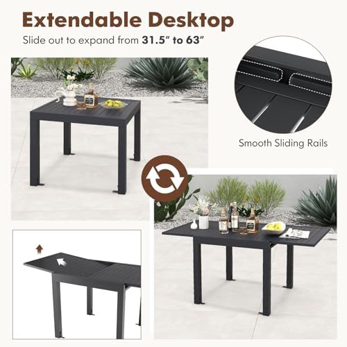 Tangkula 31.5"-63" Extendable Patio Dining Table, Aluminum Outdoor Dining Table for 4-6 People, L-Shaped Brace Included for Fixation, Space-Saving Outside Table for Garden, Porch, Poolside, Dark Grey - Image 7