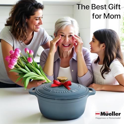 MUELLER HOME 7.5 Quart Enameled Cast Iron Pot Dutch Oven, Heavy-Duty, Oven-Safe up to 500° F & Across All Cooktops, Bread Pan with Lid & Knob, Cast Iron Cookware, Blue Kitchen Accessories,Mineral Blue - Image 5