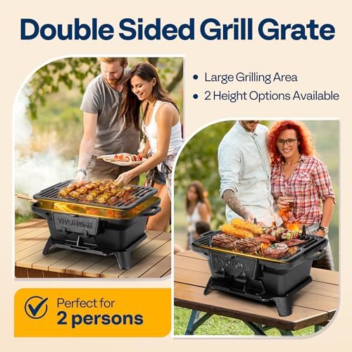 VIVOHOME Rectangle Cast Iron Charcoal Grill with Double-Sided Grate - Image 4