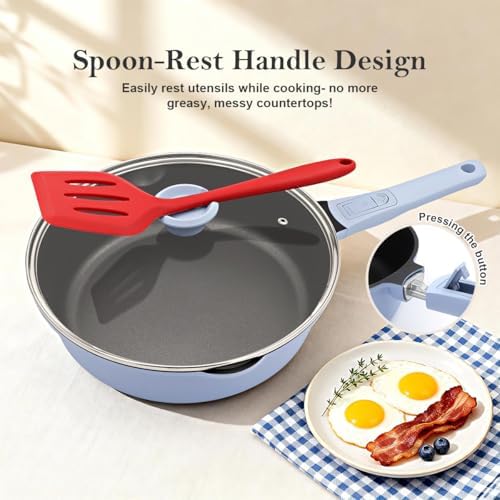 10 Inch Deep Frying Pan Skillet with Lid, 4 QT Nonstick Saute Pan - Image 5