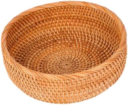 Rattan Woven Picnic Basket, Vintage Khaki Fruit Storage Organizer by Hemobllo