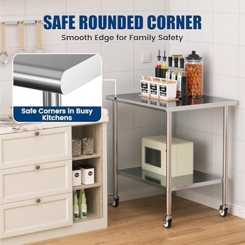 Stainless Steel Work Table with Wheels, 30x36 Inch NSF Kitchen Prep Table with Adjustable Undershelf for Commercial Restaurant, Garage, Outdoor BBQ - Image 5