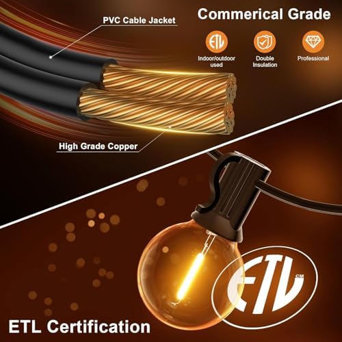 GPATIO Outdoor String Lights, 50FT G40 Bulbs Shatterproof Patio Lights, Waterproof Dimmable Hanging Outdoor Lights, Connectable LED Outside Lights for Backyard Yard Gazebo Porch Party - Image 5