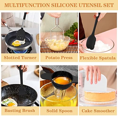 Silicone Cooking Kitchen Utensil Set, Umite Chef 43 PCS Heat Resistant Kitchen Utensils Gadget Set-Stainless Steel Handle- Kitchen Spatula Tools for Nonstick Cookware, Kitchen Accessories(Black) - Image 5