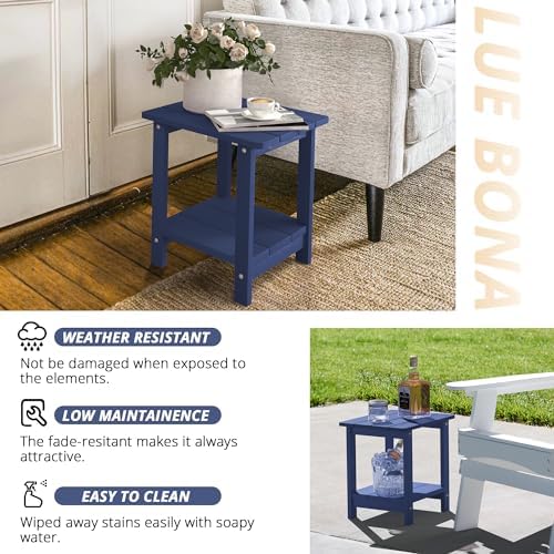 LUE BONA Outdoor Side Table, 2-Tier HDPS Small Patio Table, Navy - Image 6
