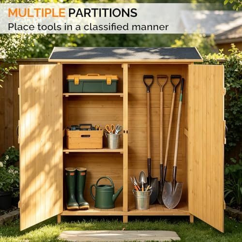 VINGLI Upgraded Outdoor Wooden Storage Shed, Extra Large Garden Shed Outside Tool Cabinet with 2 Safety Latches, Patio Storage Organizer for Garden Yard Lawn Equipment, Teak - Image 3