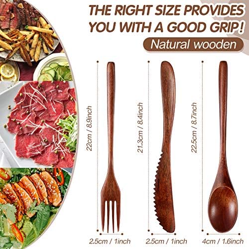 Geiserailie 12 Pcs Wooden Utensils for Eating Wooden Spoon Fork Knife Set - Image 2
