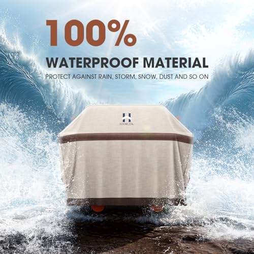 HAMLER Grill Cover 58 Inch, Heavy Duty Waterproof BBQ Covers, Gas Grill Covers Fits Weber Spirit, Weber Genesis, Char-Broil, Nexgrill, Brinkmann, Brown & Beige - Image 3