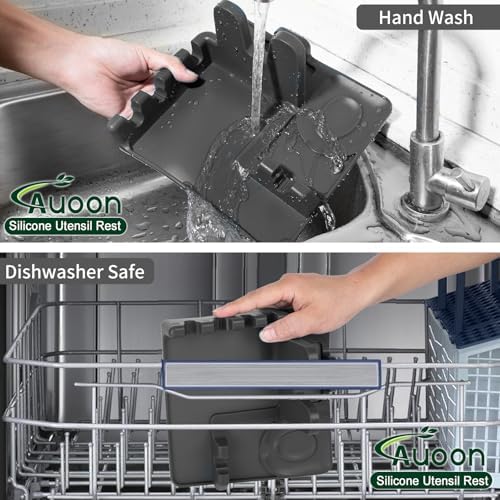 AUOON Silicone Utensil Rest with Lid Holder, Large, Gray - Image 7