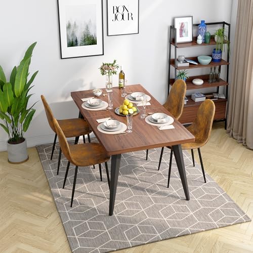 FurnitureR 63" Patio Dining Table – Brown Wood Grain Desktop with Black Matte Iron Legs, Outdoor Dining Table for Patios or Gardens, Seats Up to 6, Brown - Image 4
