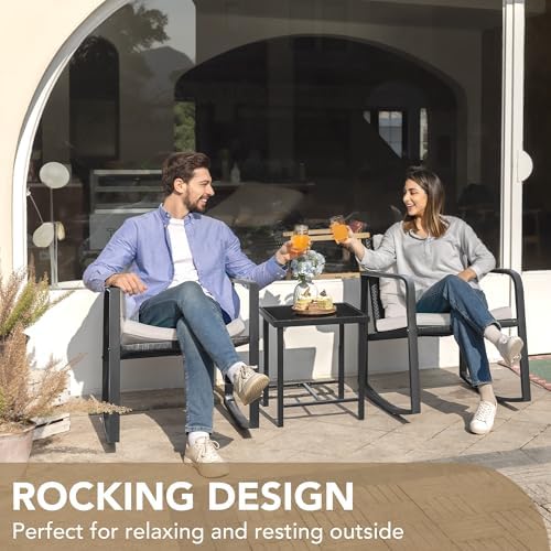 Devoko 3 Pieces Patio Furniture Set Wicker Outdoor Rocking Bistro Chair - Image 2