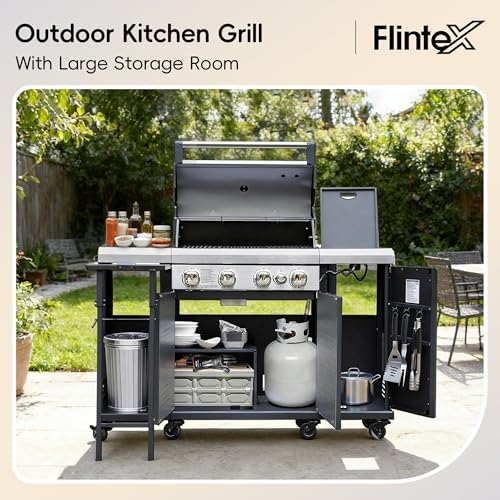Flintex 4-Burner Gas Grill & Griddle with Side Burner, 602sq.in Dual Fuel - Image 3