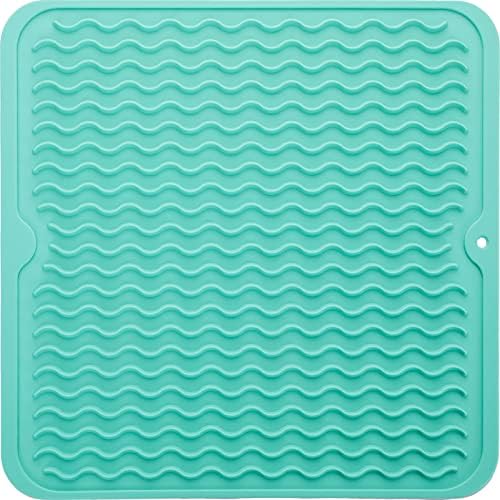MicoYang Silicone Dish Drying Mat for Multiple Usage,Easy clean,Eco-friendly,Heat-resistant Silicone Mat for Kitchen Counter or Sink,Refrigerator or Drawer liner Mint M 12 inches x 12 inches by MicoYang