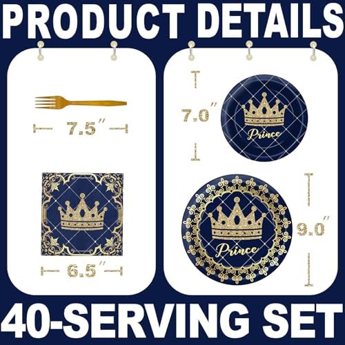 Prince Party Decorations - Prince Party Plates and Napkins for Kids Birthday Party, Serves 40 Guests - Image 2