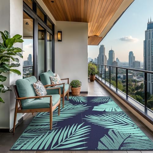 GENIMO Outdoor Rug, Waterproof Plastic Rugs for Patio, 9'x12' Blue Green - Image 4