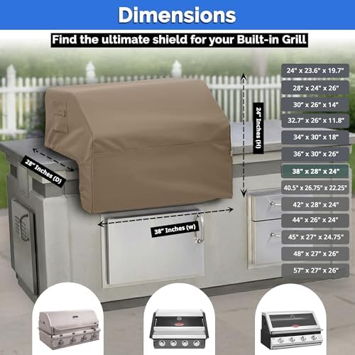 Covers & All Built-in Grill Cover for Outdoor Grill – Heavy Duty 12 oz Waterproof Built-in BBQ Grill Cover, PVC-Coated Polyester with Elastic Hem for Snug Fit (38 x 28 x 24 inches, Beige) - Image 7